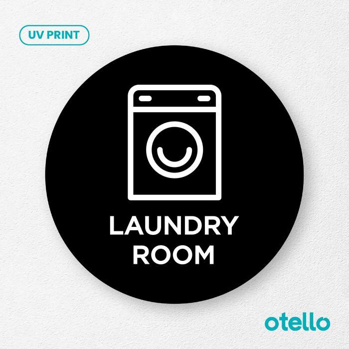 Laundry Room Sign Board Akrilik Acrylic Signage Label Sticker Ruangan - Bulat Hitam, 15 cm