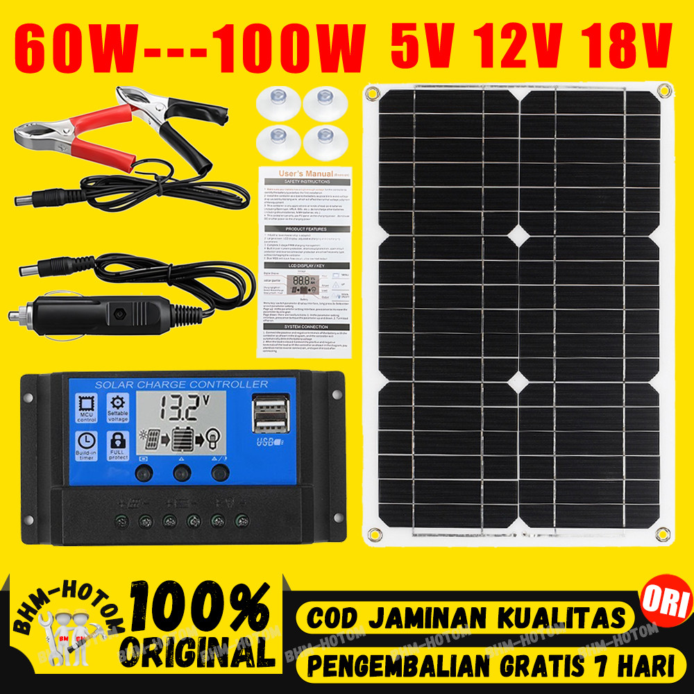 Pengisi Tenaga Surya Baterai 60W-100W Panel Surya Solar Charge Controller LED Display Panel Surya Ch