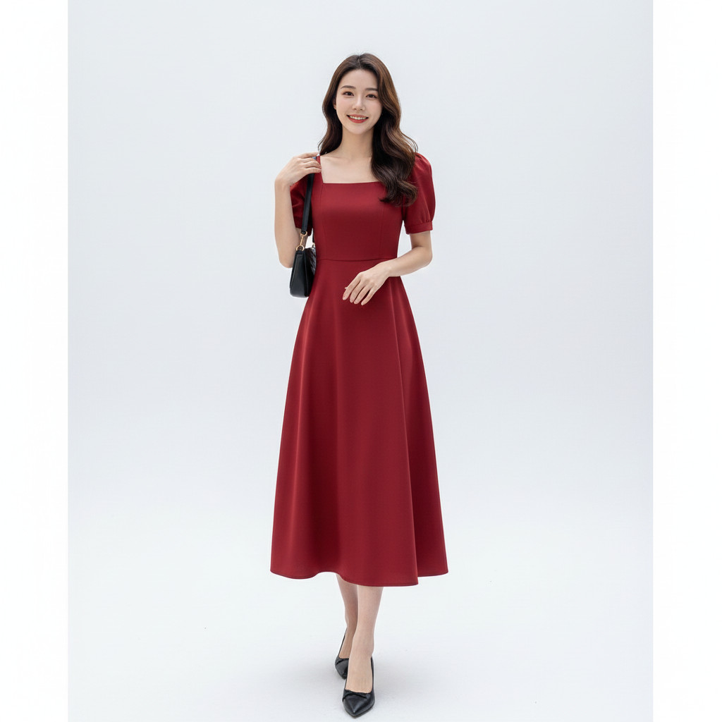 Dress Wanita Hanji Atasan Polos Pakaian Pesta Natal Gereja Kondangan Merah Hitam Putih Branded