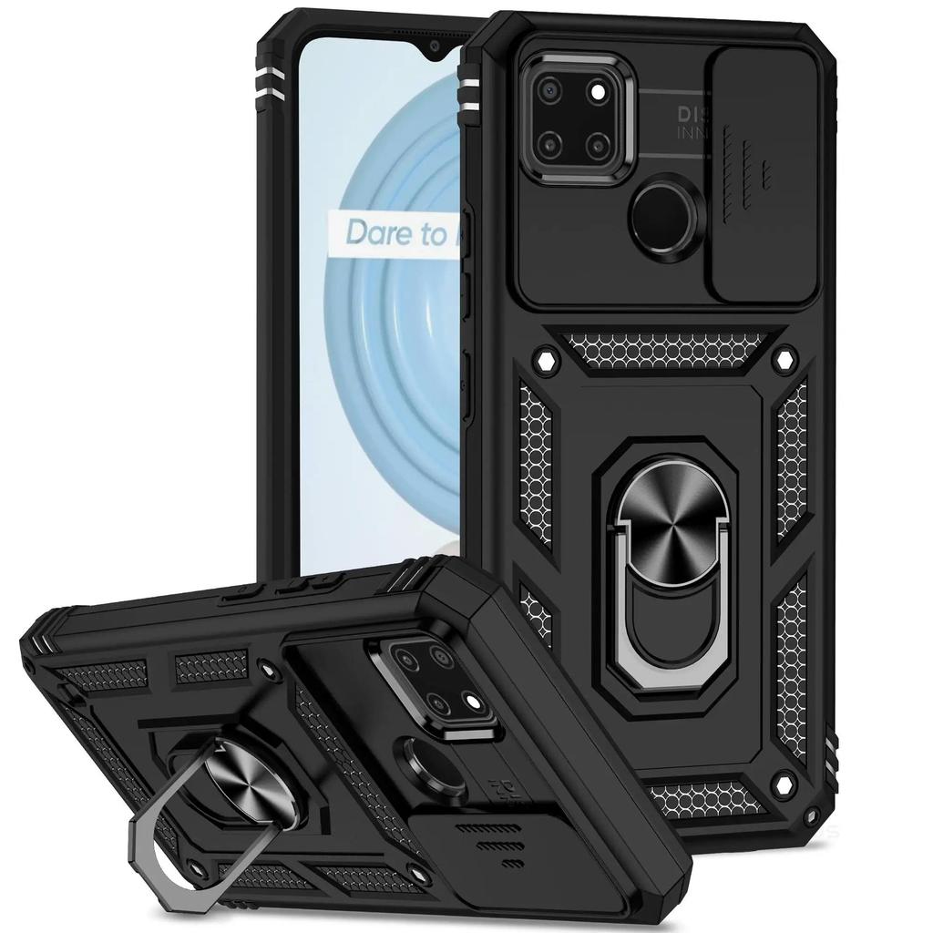 CASE REALME C11 / C15 / C12 / C20 / C25  MILITARY CASE ARMOR SLIDE RING CASE STANDING HOLDER