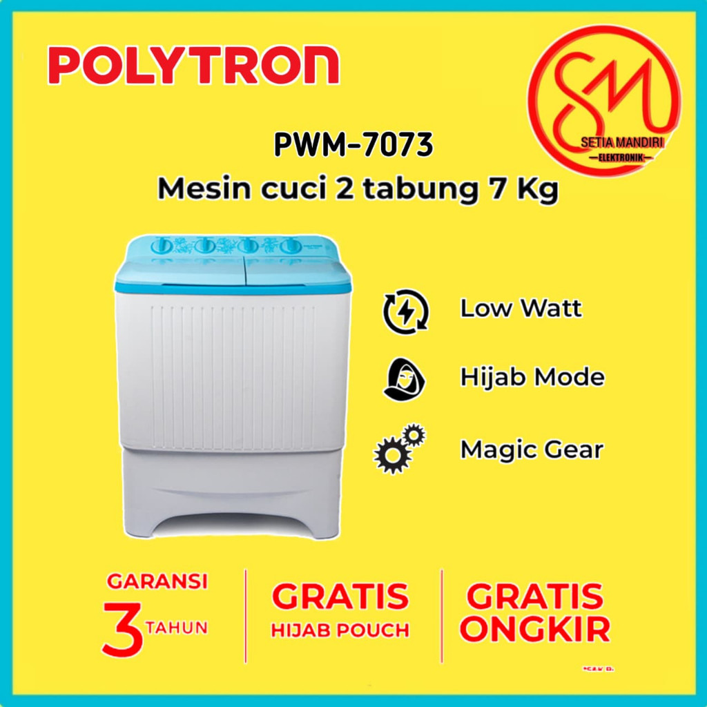 PROMO Polytron Mesin Cuci 2 Tabung 7KG PWM-7073 / 8KG PWM-8073