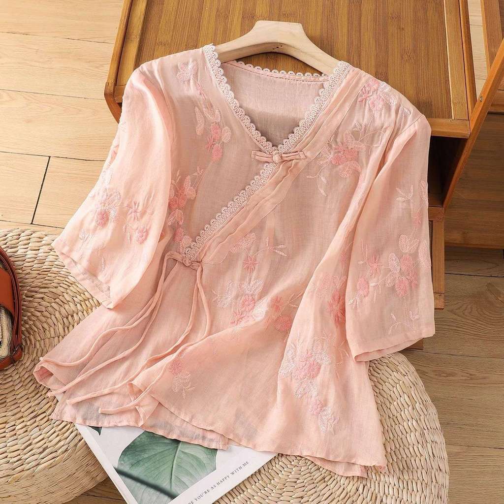 Atasan baju kerah stand-up Cina baru baju teh Hanfu wanita