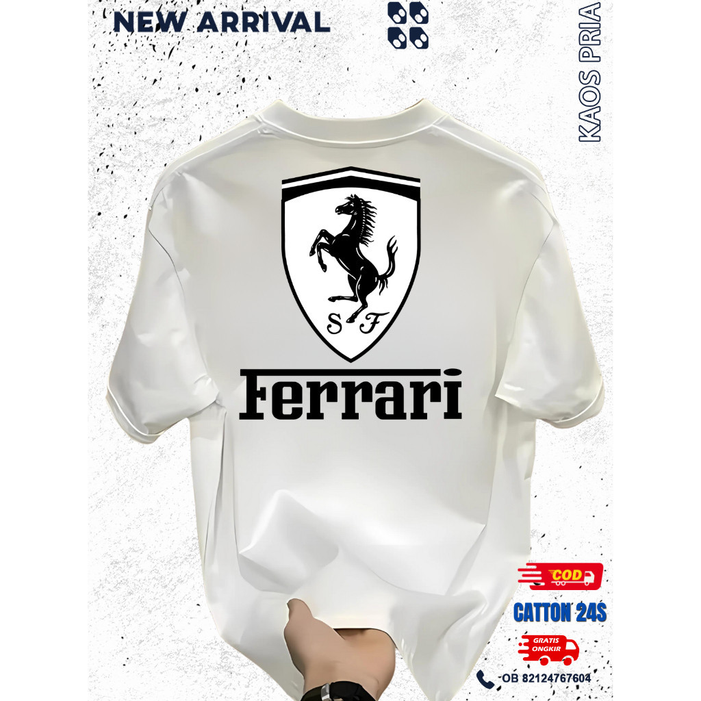 kaos cowok keren baju pria original premium katun kekinian Ferrari motifShort Sleeve