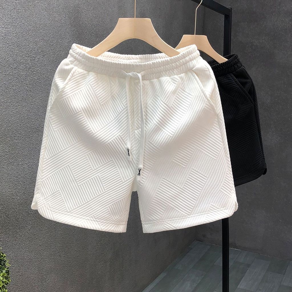 Celana lima titik desain pria pola belah ketupat celana pendek putih celana setengah potong pria