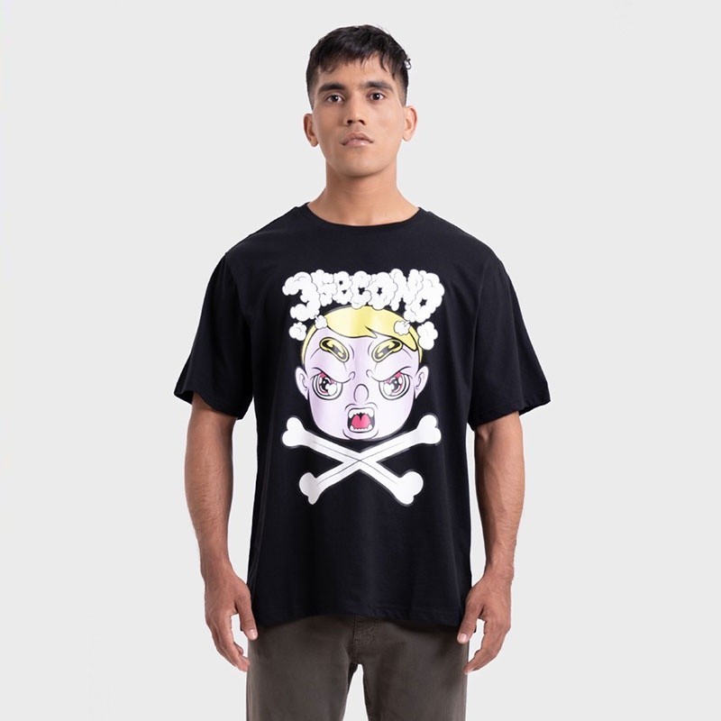 HOT  3Second x MUKLAY Kaos Lengan Pendek Pria Katun 20s Grafis Pop Art T-Shirt Men Casual Hitam 8201