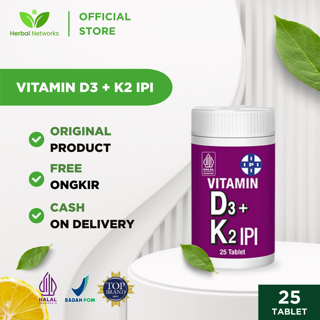 Vitamin D3 + K2 IPI untuk Memelihara Kesehatan Tulang Osteoporosis Lansia (25 Tablet)