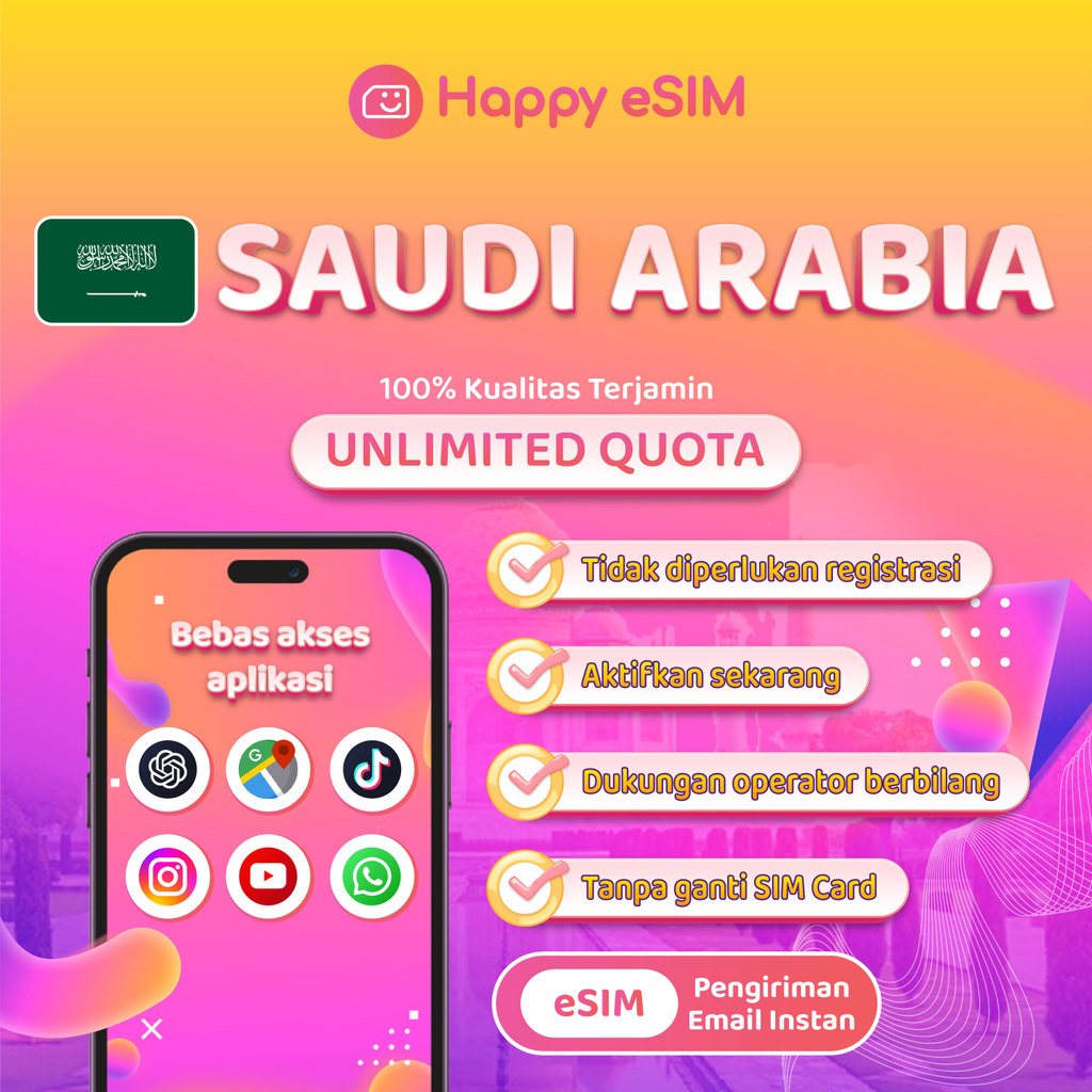 Happyesim eSIM Umroh Saudi Arabia Kuota Data Internet | eSIM Umroh Arab Saudi Quota Extra | eSIM Umr