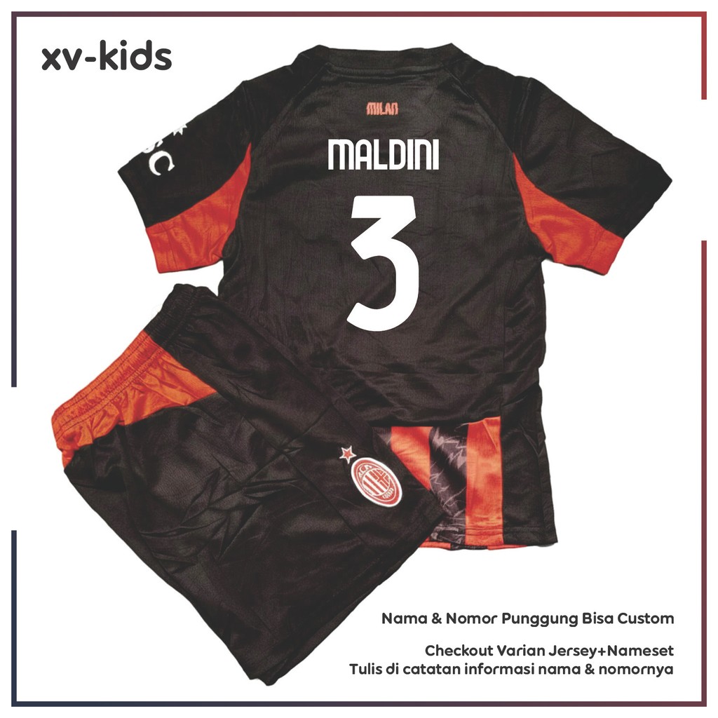 Jersey Kids M1L4N0 Merah Hitam 2025-2026 Bisa Custom Nameset Nama Nomor Punggung Setelan Seragam Kao