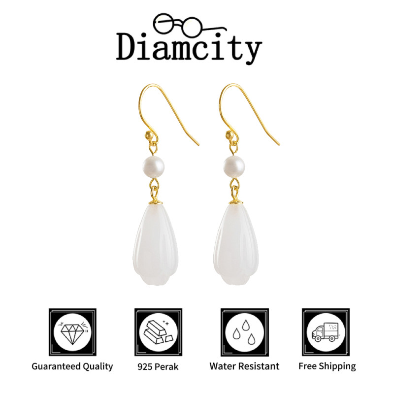 Anting Panjang Mutiara Anggrek Mewah Ringan Berlapis Emas