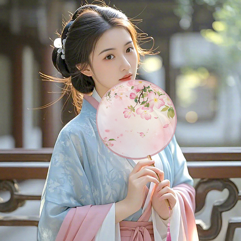 Kipas Bulat Gaya Kuno Kipas Tradisional Kostum Cina Hanfu Cheongsam Kipas Bulat Kecil Bersulam