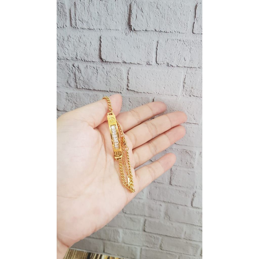 Gelang Titanium Rantai Plat Permata