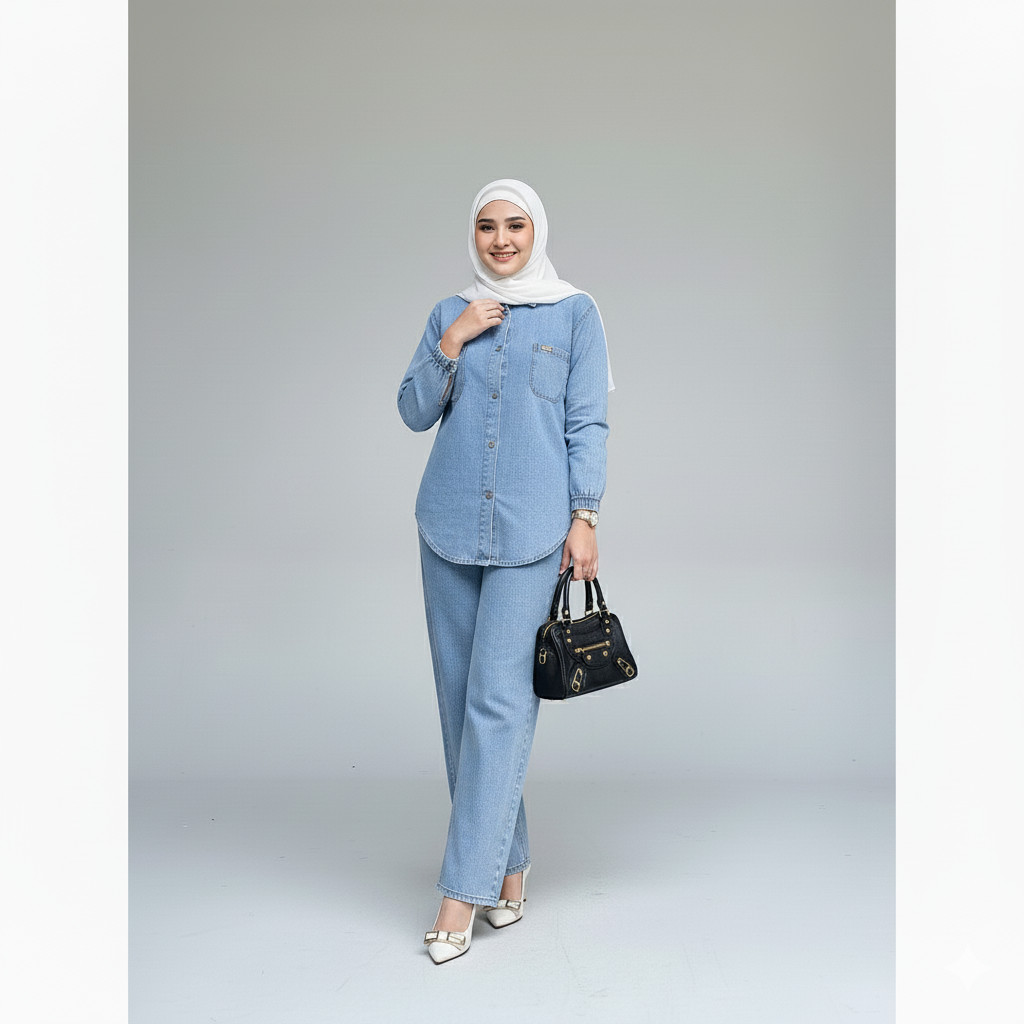 Aldira ONE SET JEANS PREMIUM Setcel Kulot Jumbo Terbaru | Setelan ONE SET BOUSE Wanita Hijab