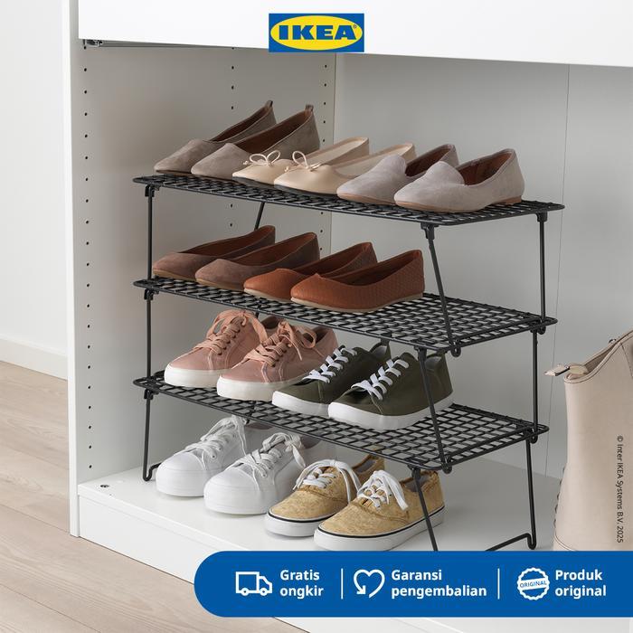 IKEA GREJIG Rak Sepatu Hitam Dapat Dilipat 58x27 cm