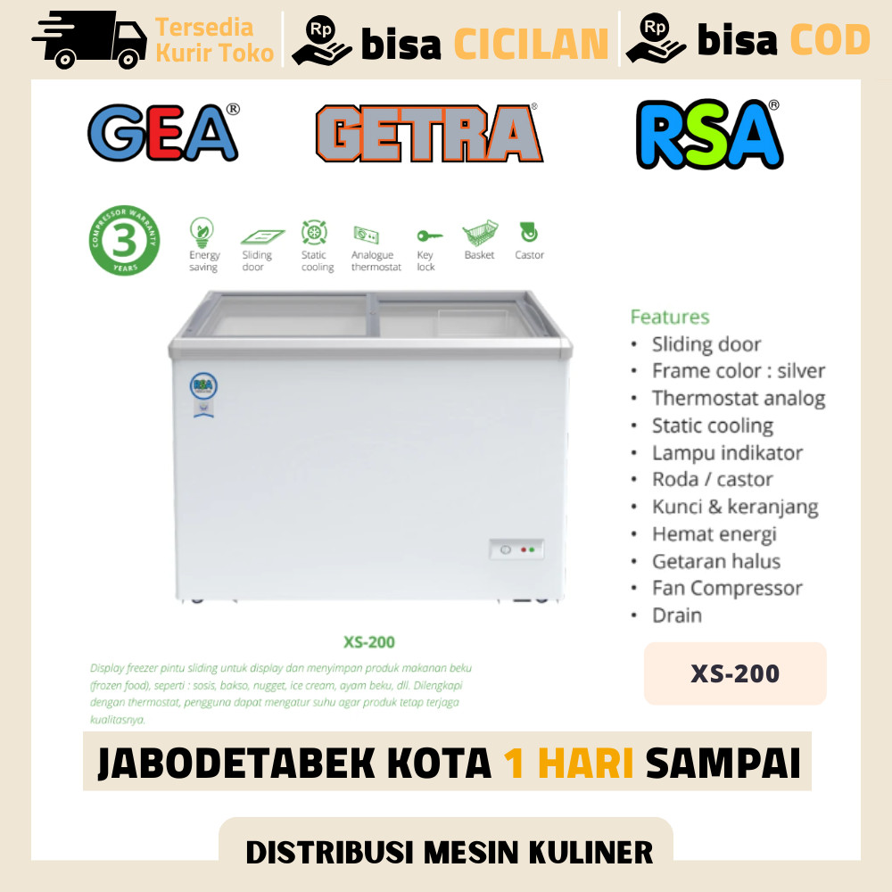 FREEZER ES KRIM SLIDING RSA XS-200 FREEZER ICE CREAM KACA SLIDE XS 200 ORIGINAL