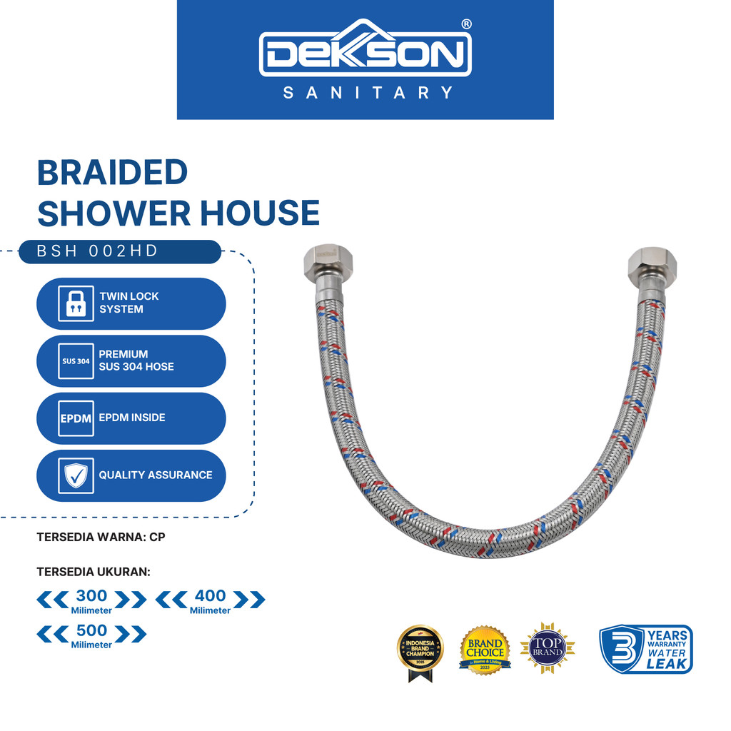 DEKKSON Braided Shower Hose SUS 304 Selang Shower Stainless BSH 002HD Silver Stainless Steel