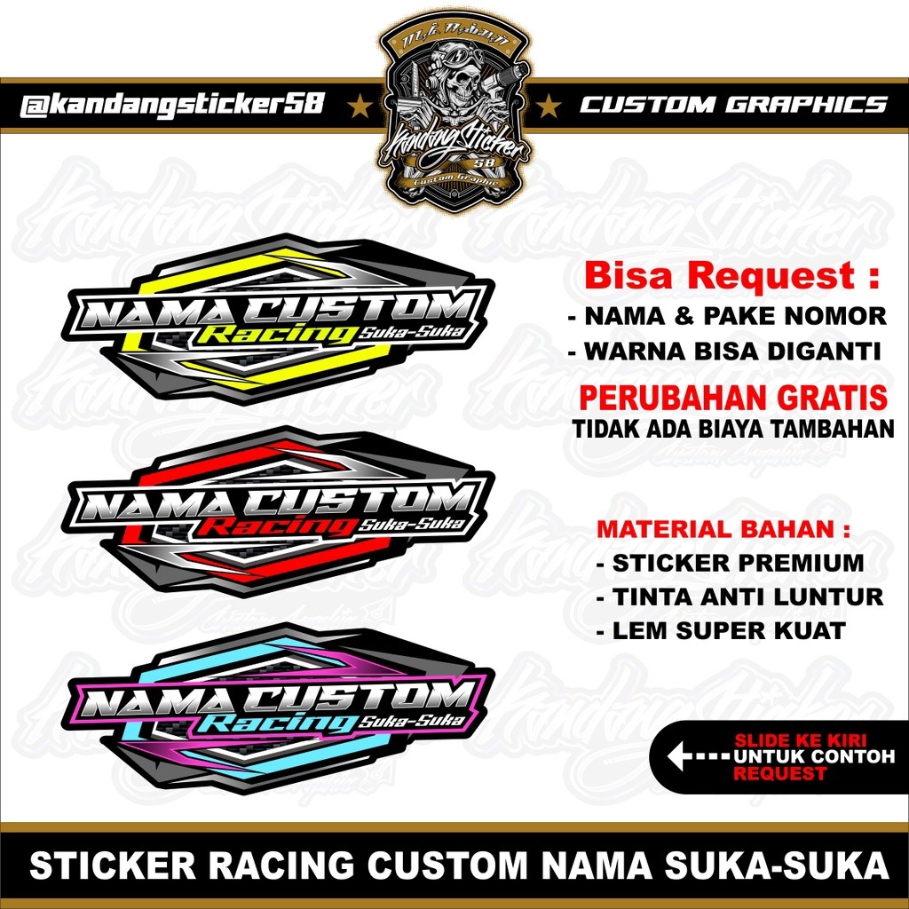 Stiker Racing Custom Satuan Nama Suka Suka Sticker Custom Stiker Timbul Sticker Motor Stiker Toko