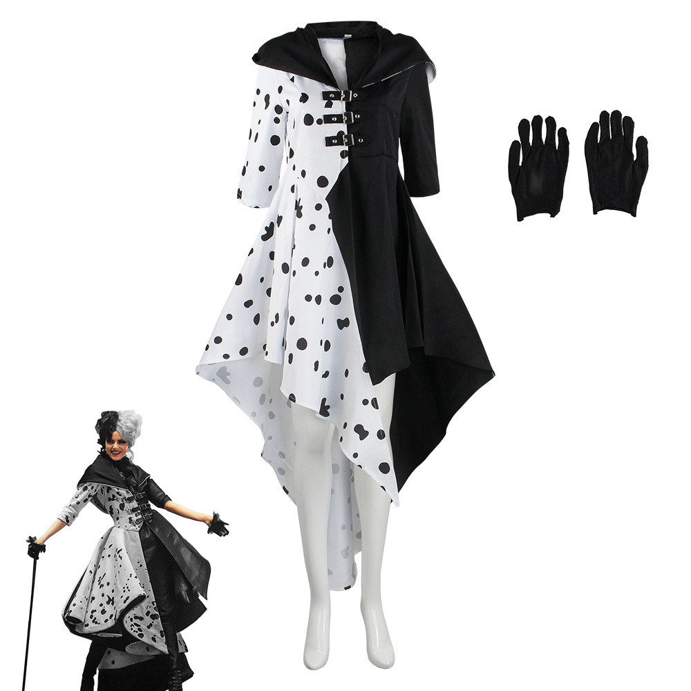 Halloween101Loyal Dog cos Dress Black and White Witch Cruella Devil Spotted Costume Performance Outf