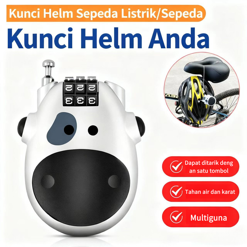 Tali Kawat Retractable / Kunci Tas Pendakian / Kunci Helm / Kunci Bentuk Hewan