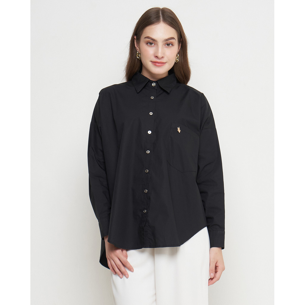 Cassia - Oversized Shirt With Emblem in Black
