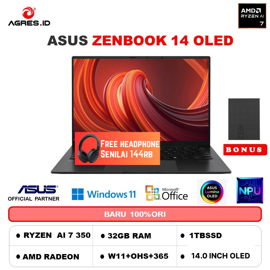 ASUS ZENBOOK 14 OLED UM3406KA - ADM RYZEN AI 7 350 32GB 1TB W11+OHS+M365B 14.0 2K
