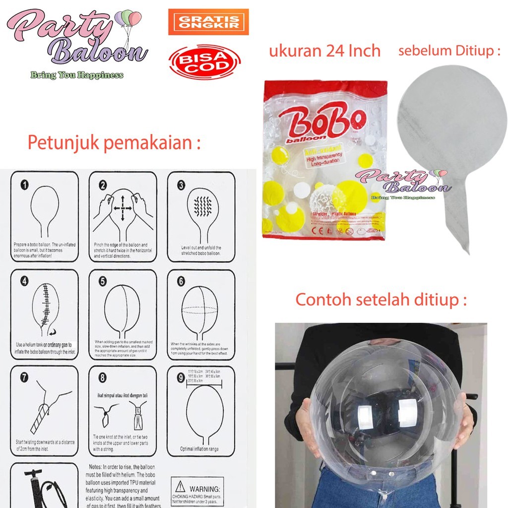 Balon Bobo balon PVC 24 Inch | Balon Bening Transparan Jumbo satuan