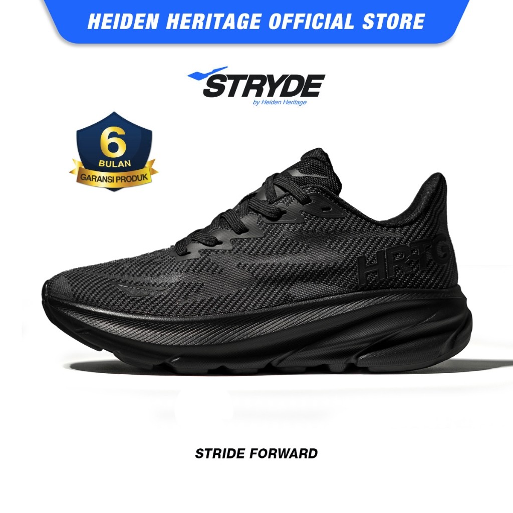 HEIDEN HERITAGE [HRTG] - STRYDE 1 - FULL BLACK  Sepatu Sport Running Sekolah Casual Style Lari Pria 