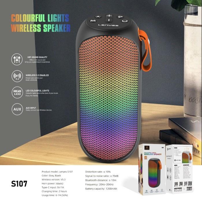 Lenyes S107 Speaker Bluetooth Portable Wireless Premium TWS Original dengan RGB LED Bluetooth 5.3 Au