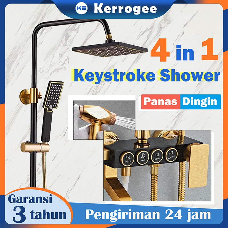 Shower Kamar Mandi Full Set Tembaga 4 Dalam 1 Shower Set Panas-Dingin Dengan Faucet /Emas Hitam Show