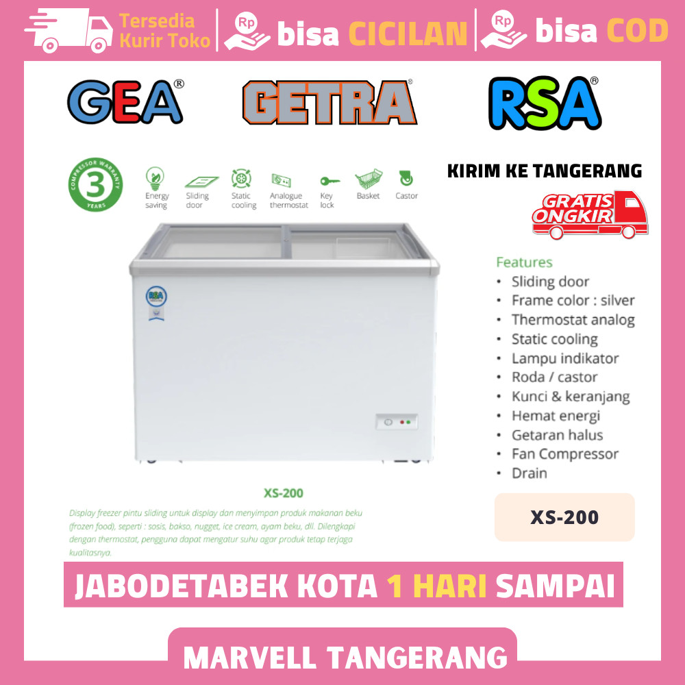 Freezer RSA XS 200 Freezer Box Sliding Kaca 200 Liter XS-200 Garansi Resmi