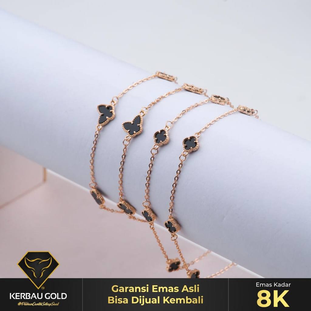 [Kerbau Gold] Gelang Emas Alhambra Black 8K - Emas Asli 100%