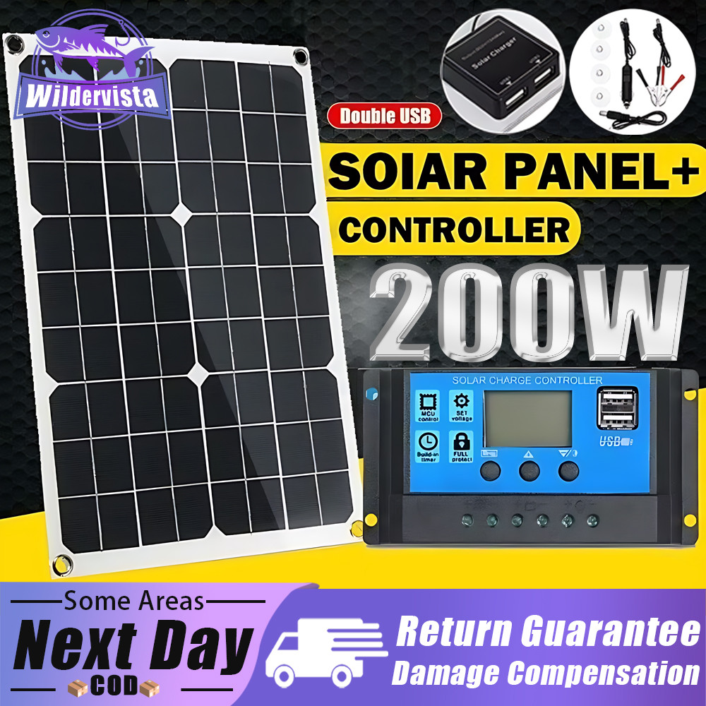 Wildervista Panel Tenaga Surya 200W Polikristalin Kit Tenaga Surya Fleksibel USB Panel Surya Charge 