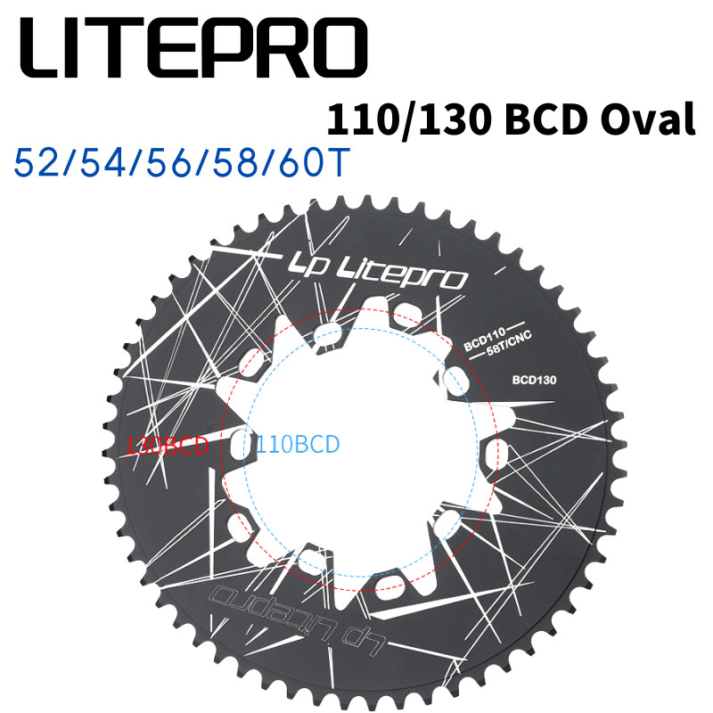 LITEPRO Oval Chainring 130 110 BCD Folding Bike Super Light Chain Wheel Crank Crankset 130BCD 52T 54