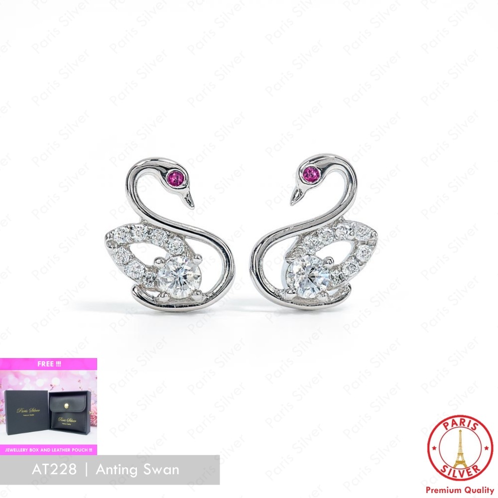 Anting Perak Asli 925 Silver Lapis Emas Putih Model Angsa Swan Anti Karat