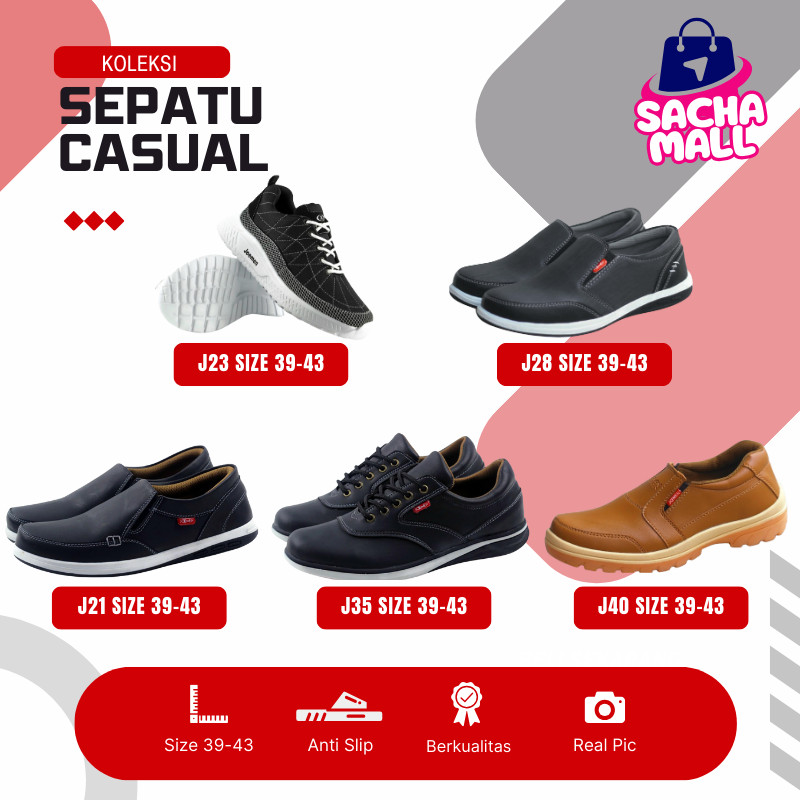 SACHA MALL Sepatu Kulit Kerja Original 100% Casual Kulit Kerja Kantor Santai | Sepatu Fahion Pria Ca