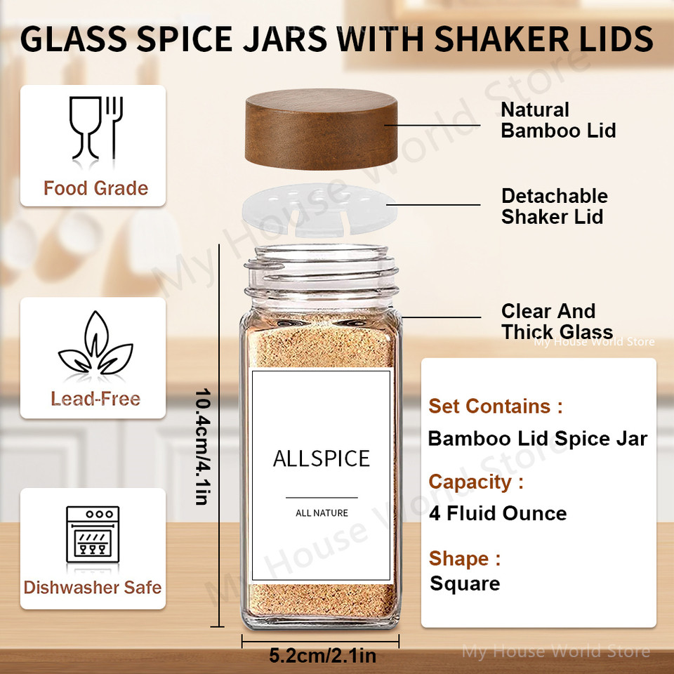 13Pcs Glass Spice Jars with Bamboo Lids 4oz Glass Jars Spice Jar Set Seasoning Jars Organizer Storag