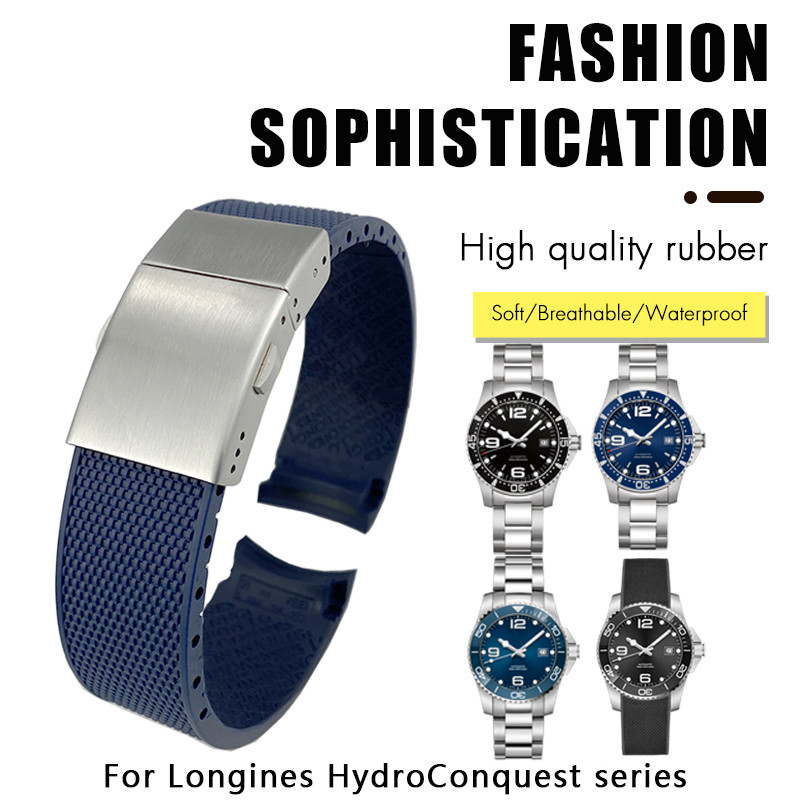 19mm 20mm 21mm Rubber Watchband for Longines master Conquest HydroConquest L3 Black Gray Blue Silico