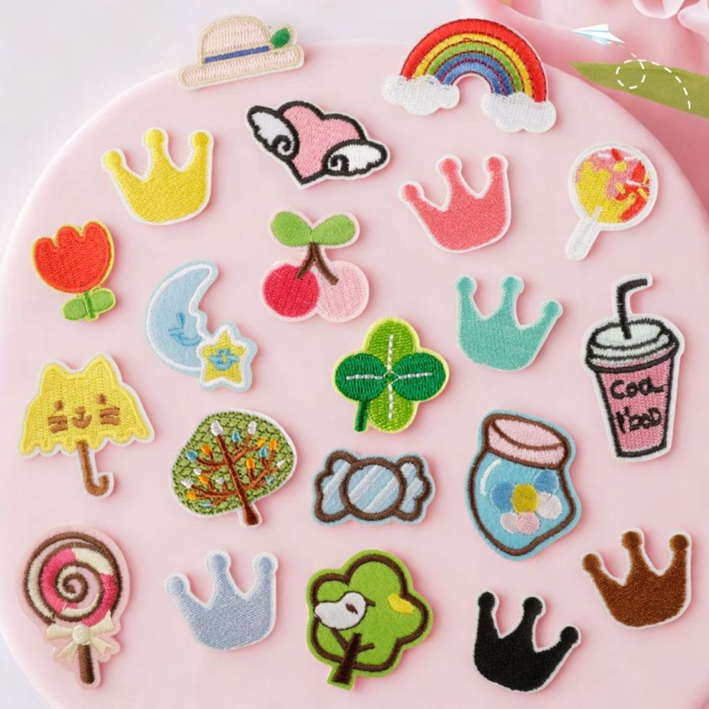 Patch Bordir Kartun Candy & Crown Korea Wappen Rainbow, DIY Iron-On/Tempel, Aksesoris Baju Anak