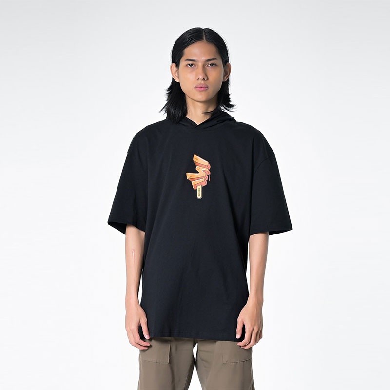 3Second Kaos Hoodie Lengan Pendek Pria Katun Desain Melting Ice Cream T Shirt Hoodie Cotton Casual O