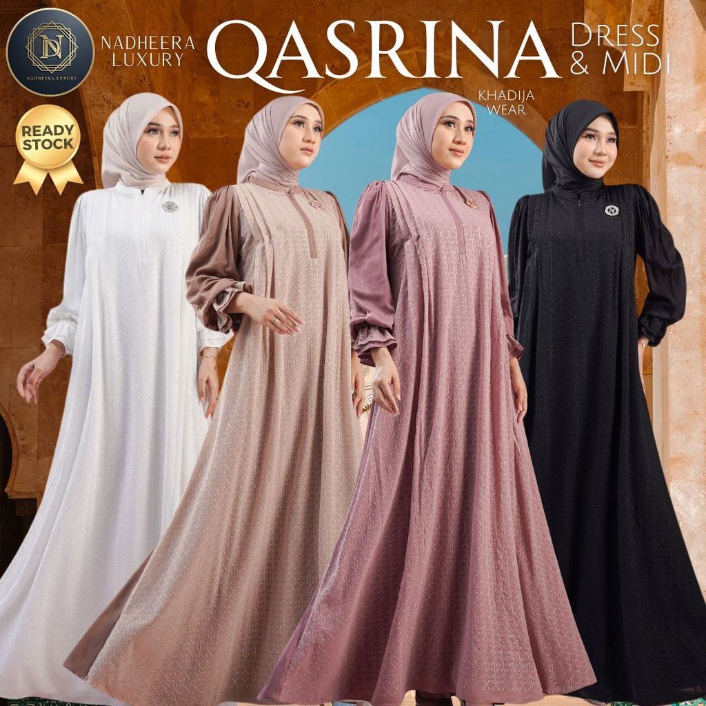 QASRINA DRESS MIDI NADHEERA LUXURY TERBARU BABYDOLL BRUKAT SP KHADIJAWEAR QARINA new