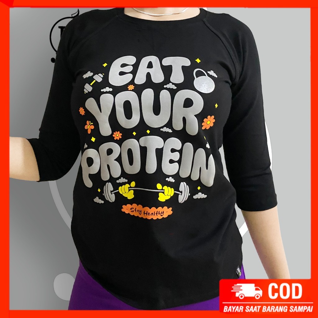 Pyur Sport - Atasan Baju Olahraga  Senam Aerobic Wanita Lengan 3/4 Hitam Jumbo - 34288