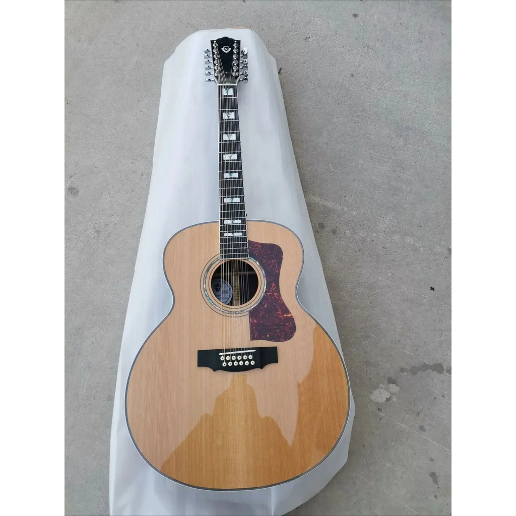 Jumbo solid cedar top Guild F512 guitar stock clearance ,12 strings acoustic with soundhole pickups