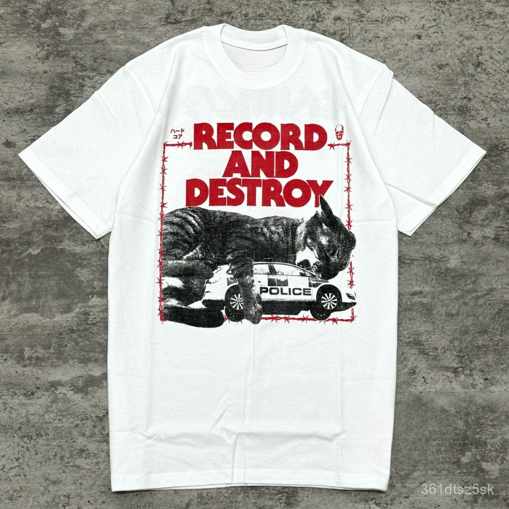 "Atasan Kaos Pria Grimloc - Record And Destroy White T-Shirt | Original Merchandise for Men"