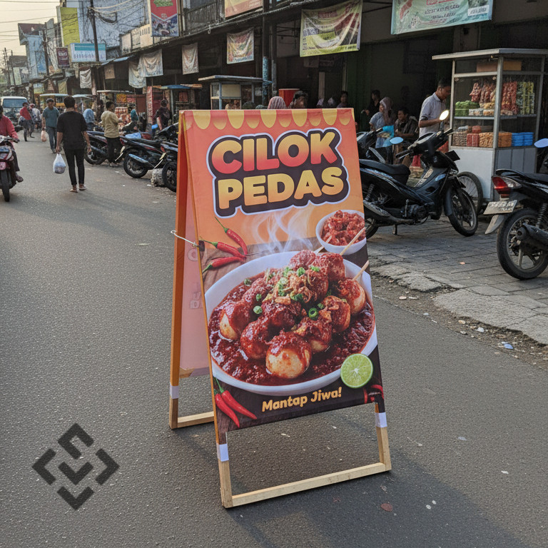 Stand Banner Kayu Portable – Display Promosi Usaha UMKM, Jajanan, Booth, FREE Desain Banner CustoM