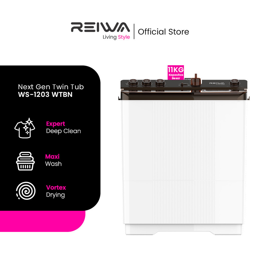 Reiwa Mesin Cuci 2 Tabung 11Kg  WS-1203WTBN Walnut Brown