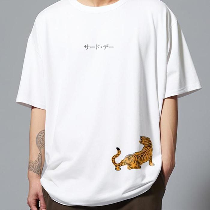 (COD) MTN64 kaos oversize tiger scuba macan harimau jepang putih - L