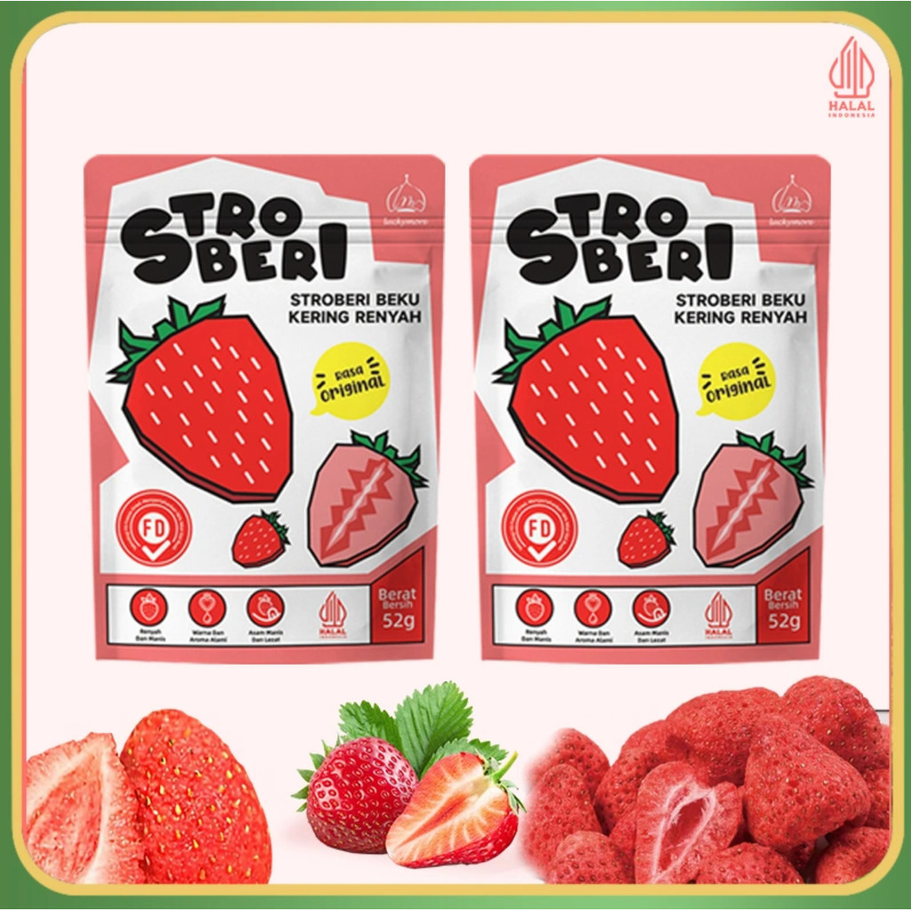 [Beli 1 Gratis 1  ] Luckymore HALAL Stroberi Beku Kering Renyah 52g — Stroberi Beku Kering yang Reny