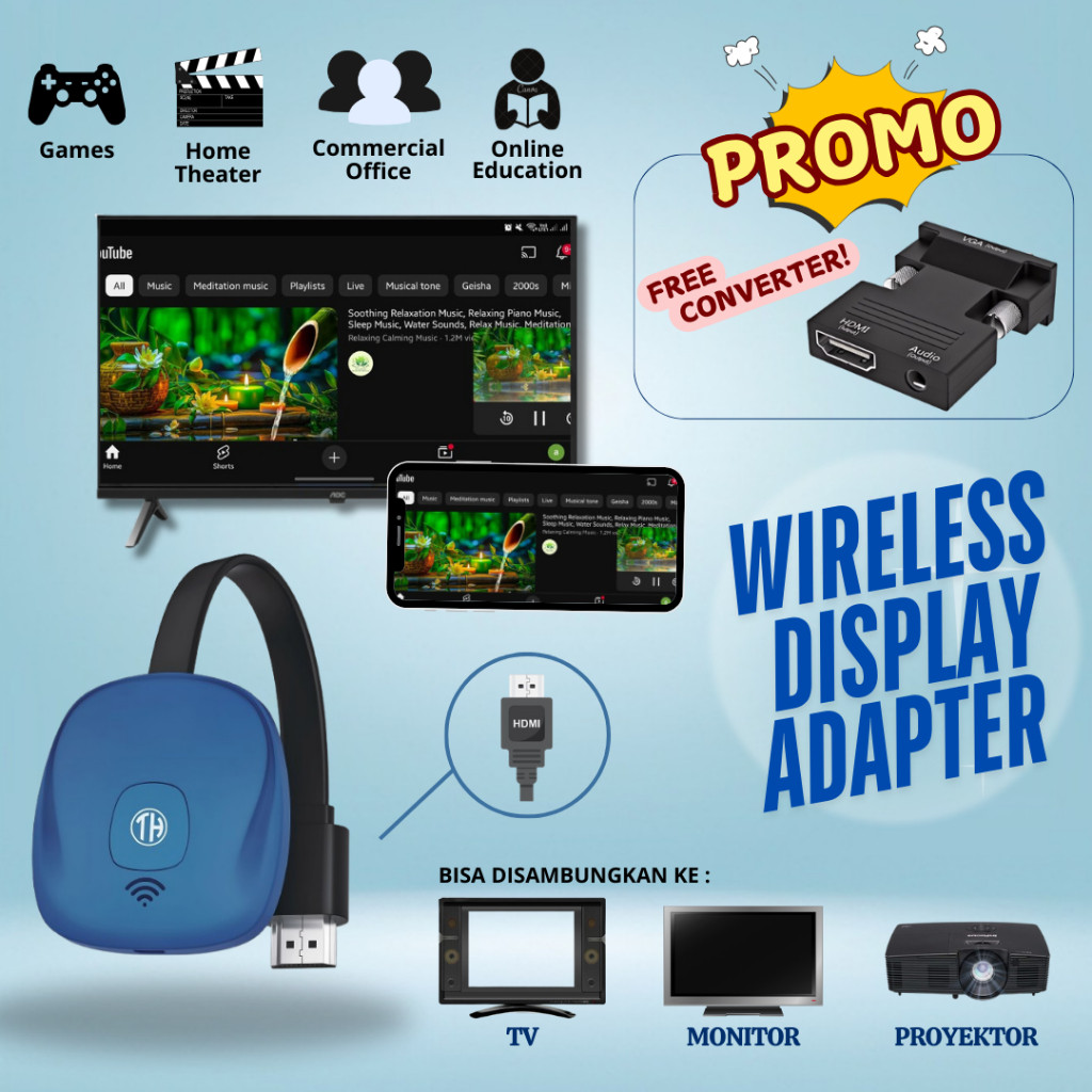 (prepet store) Wireless Display Adapter FHD HDMI Dongle Tv Miracast Chromecast