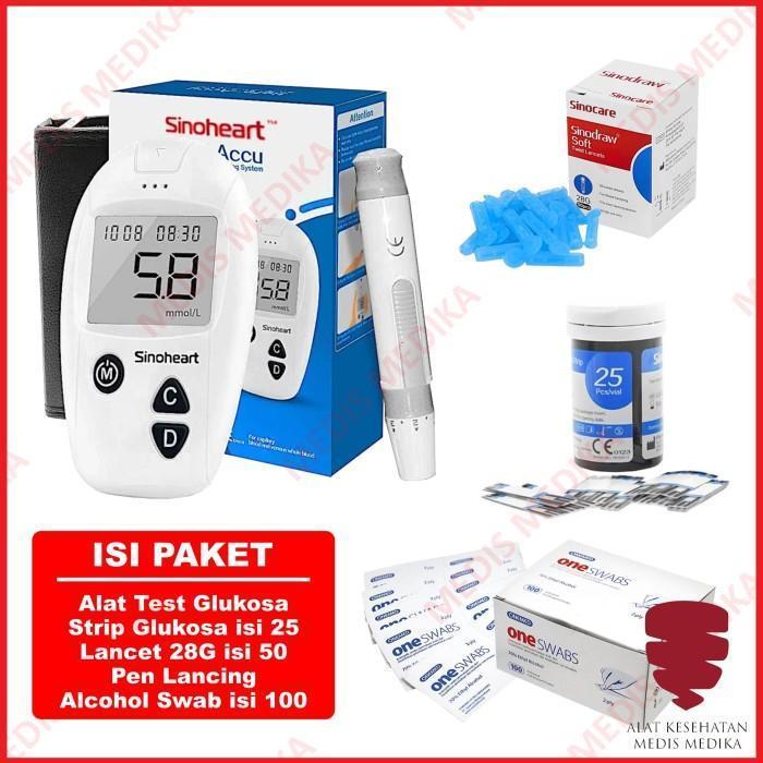 Paket Hemat Sinocare Safe-Accu Alat Cek Gula Darah Lengkap Test Uji Glucose Safe Accu Sinoheart Medi