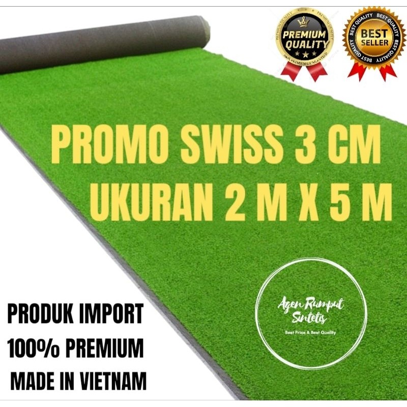 PROMOKARPET RUMPUT SINTETIS 1 ROLL UKURAN 2X5 METER TIPE SWISS TEBAL 3 CMTERLARIS