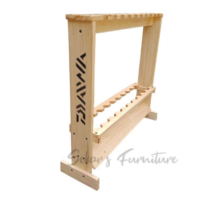 RAK JORAN KAYU Rak joran pancing 20 LUBANG Bahan Kayu Pinus/ jati belanda - Daiwa, L